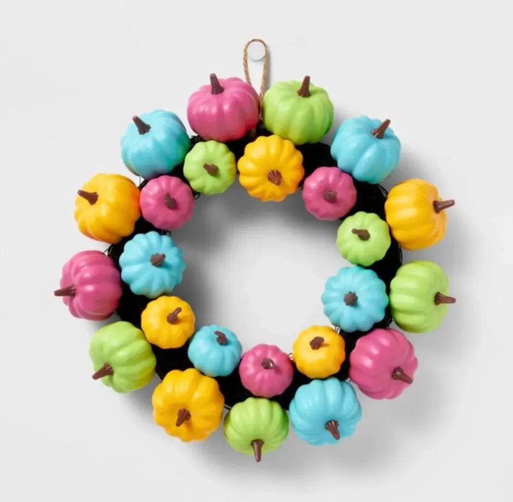 Hyde & Eek Halloween Pastel Pumpkin Wreath Whimsygoth Bright Colorful